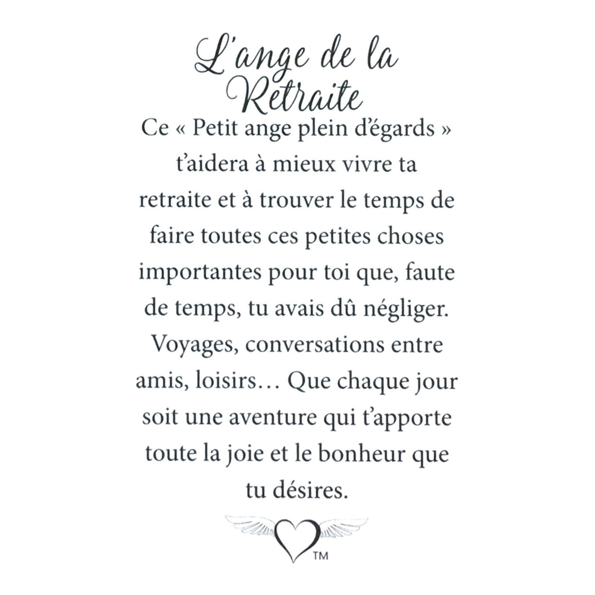 Message en français sur la carte de l’épinglette « Retraite ».