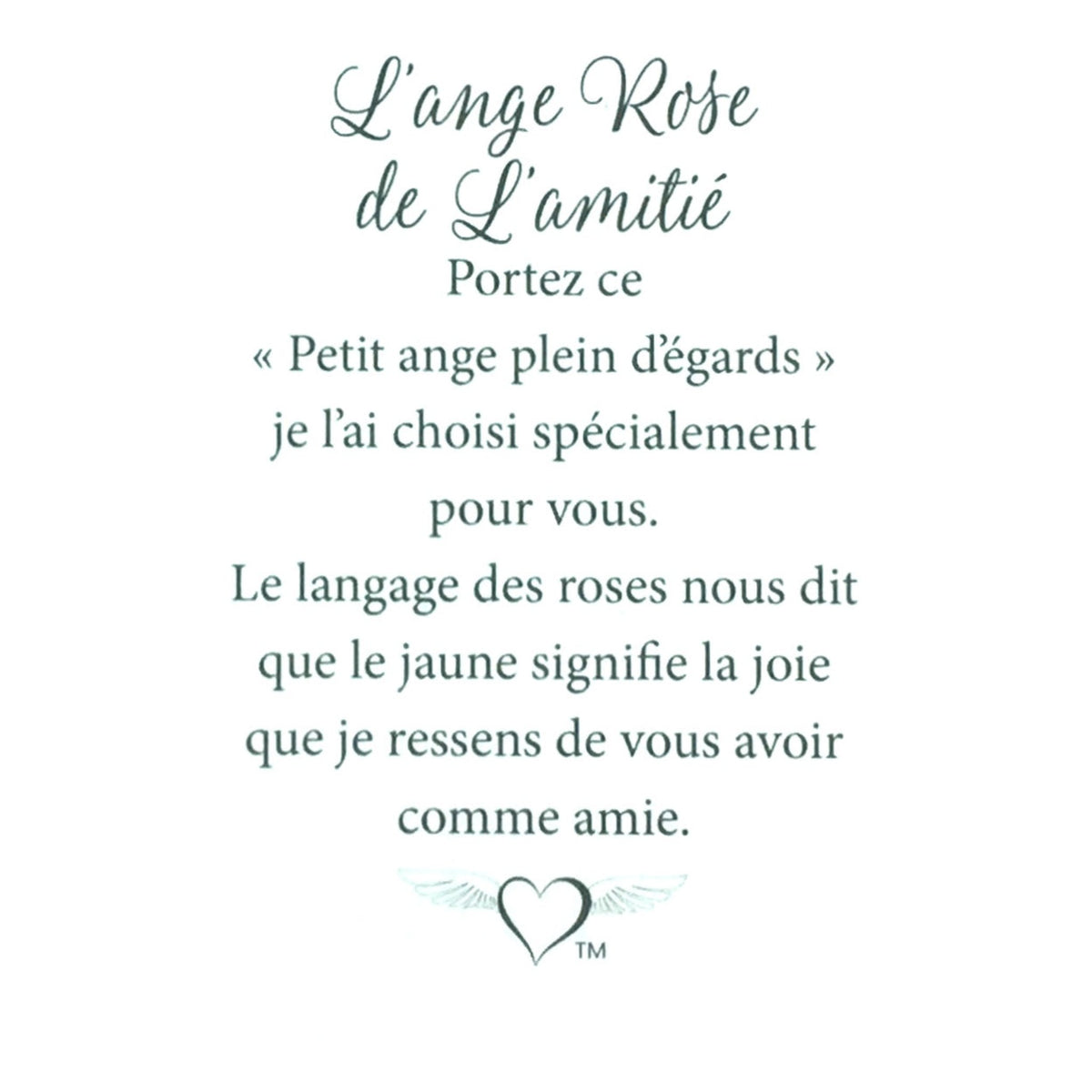 Message en français sur la carte de l’épinglette « Rose de l’amitié ».
