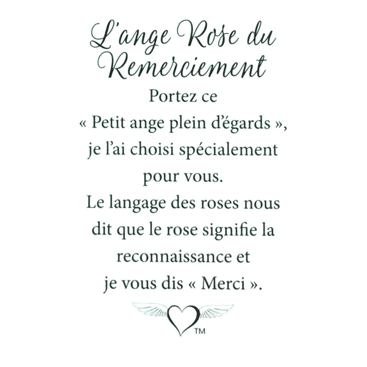 Message en français sur la carte de l’épinglette « Rose du remerciement ».