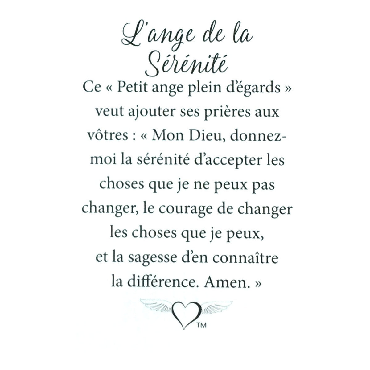 Message en français sur la carte de l’épinglette « Sérénité ».