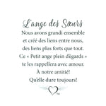 Message en français sur la carte de l’épinglette « Sœurs ».