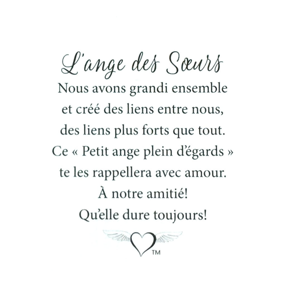 Message en français sur la carte de l’épinglette « Sœurs ».