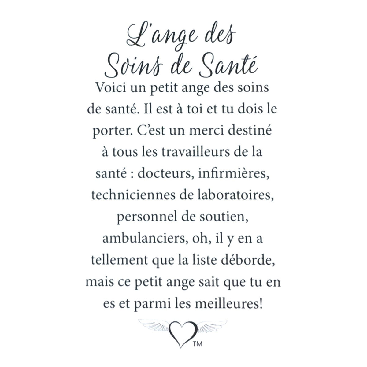Message en français sur la carte de l’épinglette « Soins de santé ».