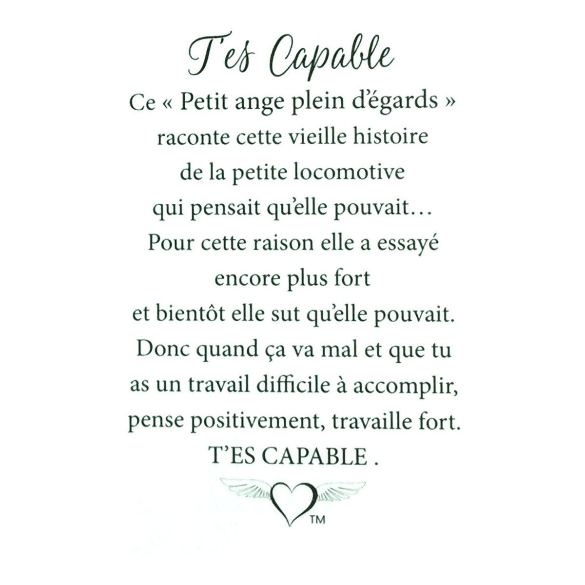 Message en français sur la carte de l’épinglette « T’es capable ».