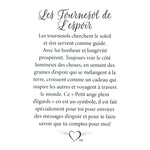 Message en français sur la carte de l’épinglette « Tournesol de l’espoir ».