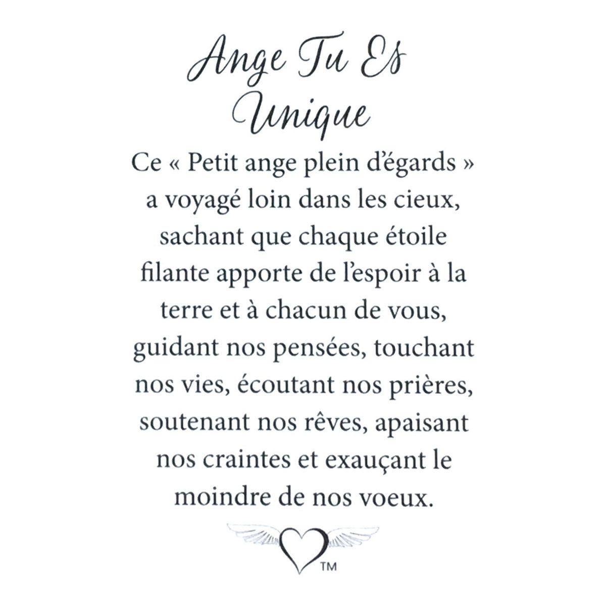 Message en français sur la carte de l’épinglette « Tu es unique ».