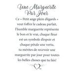 Message en français sur la carte de l’épinglette « Une marguerite par jour ».