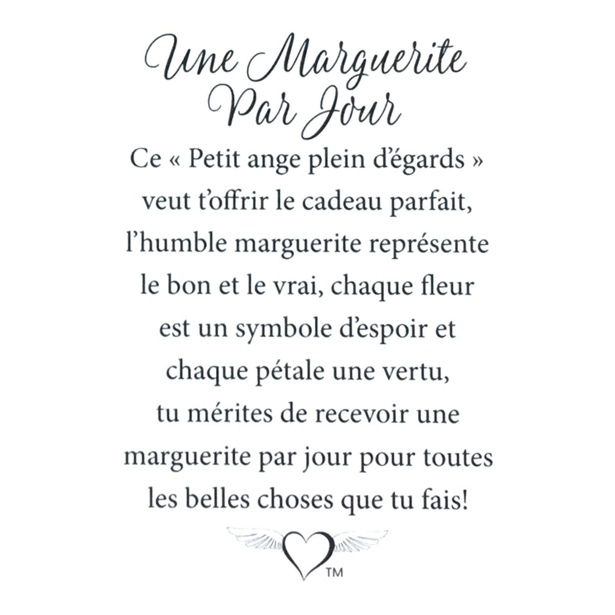 Message en français sur la carte de l’épinglette « Une marguerite par jour ».