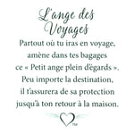 Message en français sur la carte de l’épinglette « Voyages ».