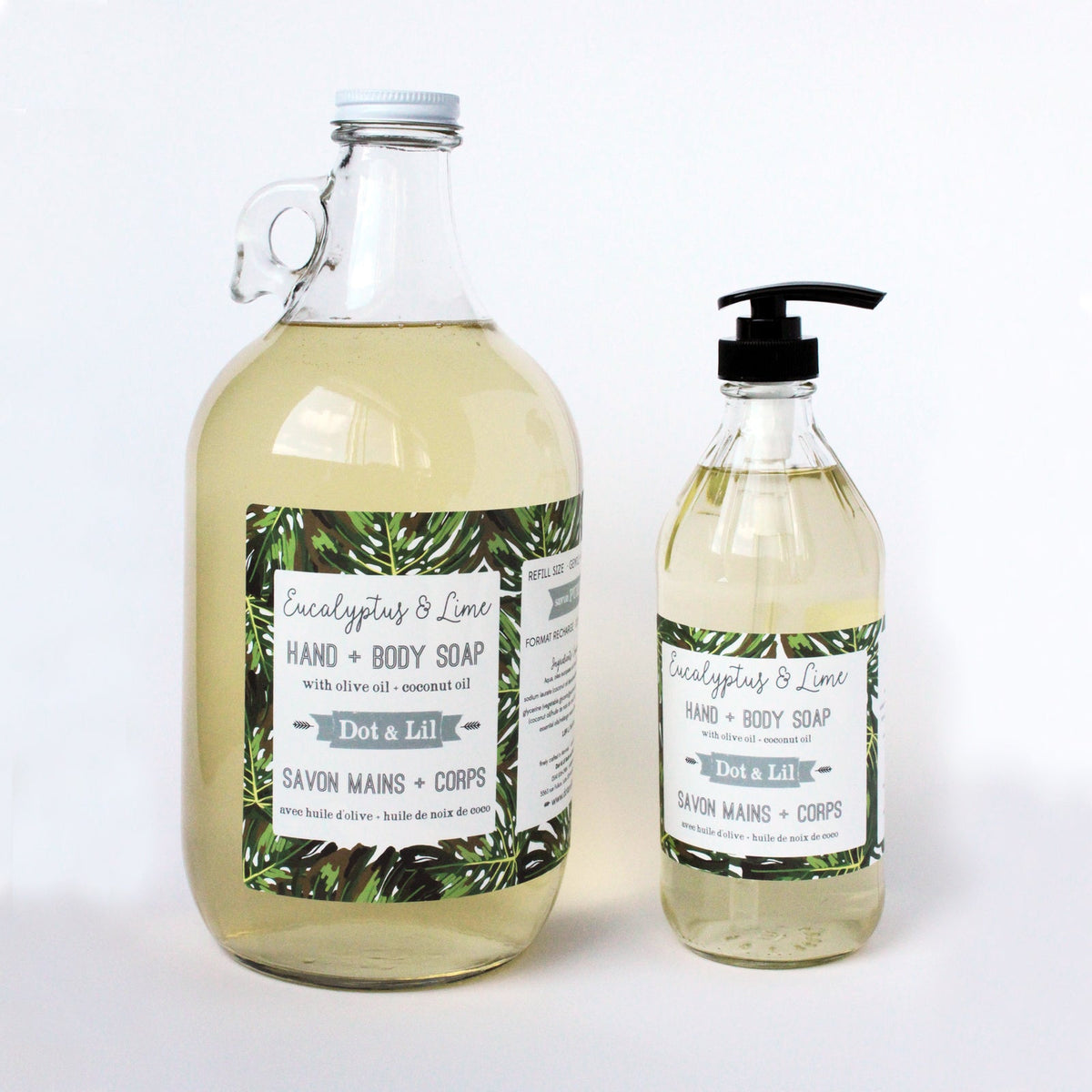 Savon liquide Eucalyptus et Lime en bouteille et en recharge