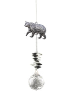 Attrape-soleil Ours noir Eternity Crystal : motif argenté représentant un ours, perles sombres et cristal transparent facetté.