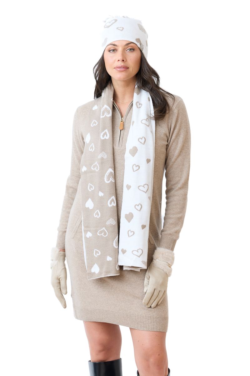 Foulard réversible à cœurs graffiti Furlux SK117, blanc / taupe — accessoires assortis illustrés