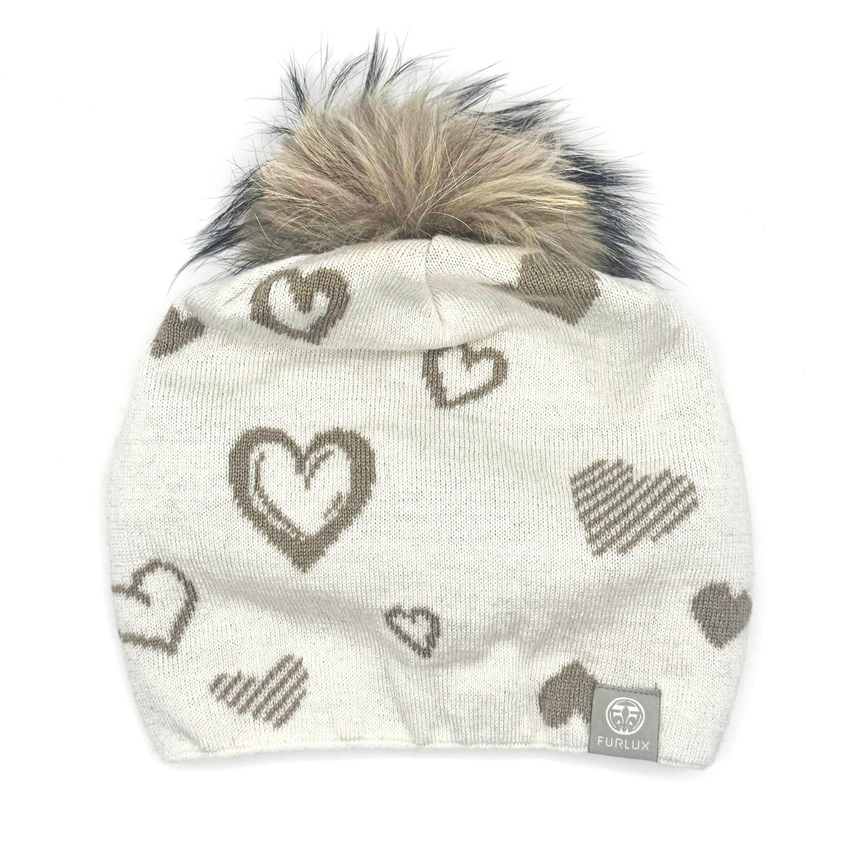 Tuque à cœurs graffiti Furlux B117, blanc / taupe