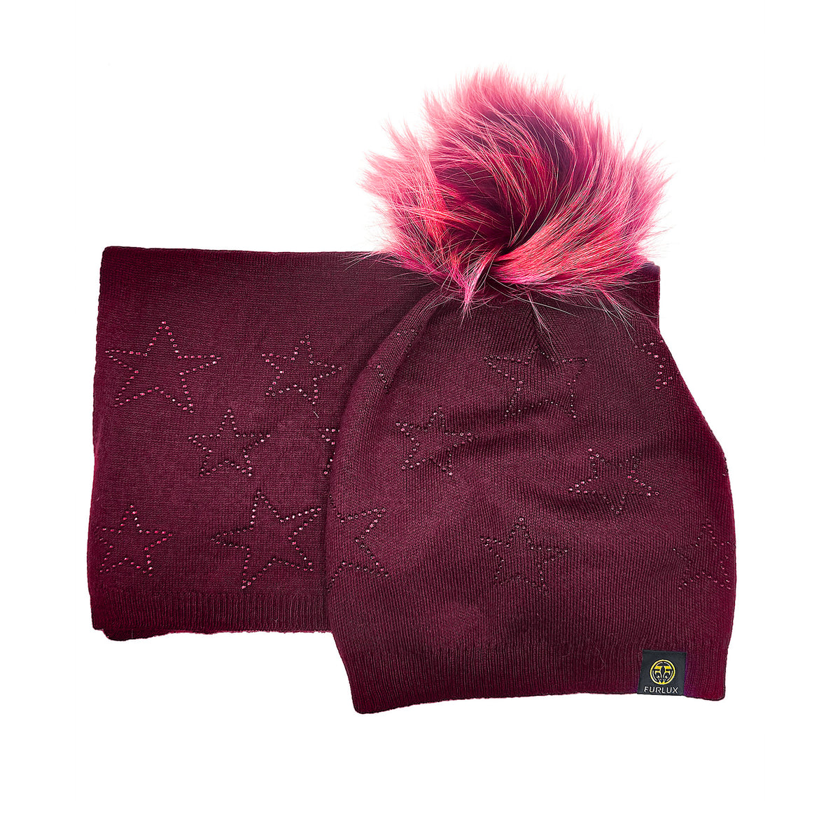 Tuque à étoiles Furlux C944, merlot — accessoires assortis illustrés