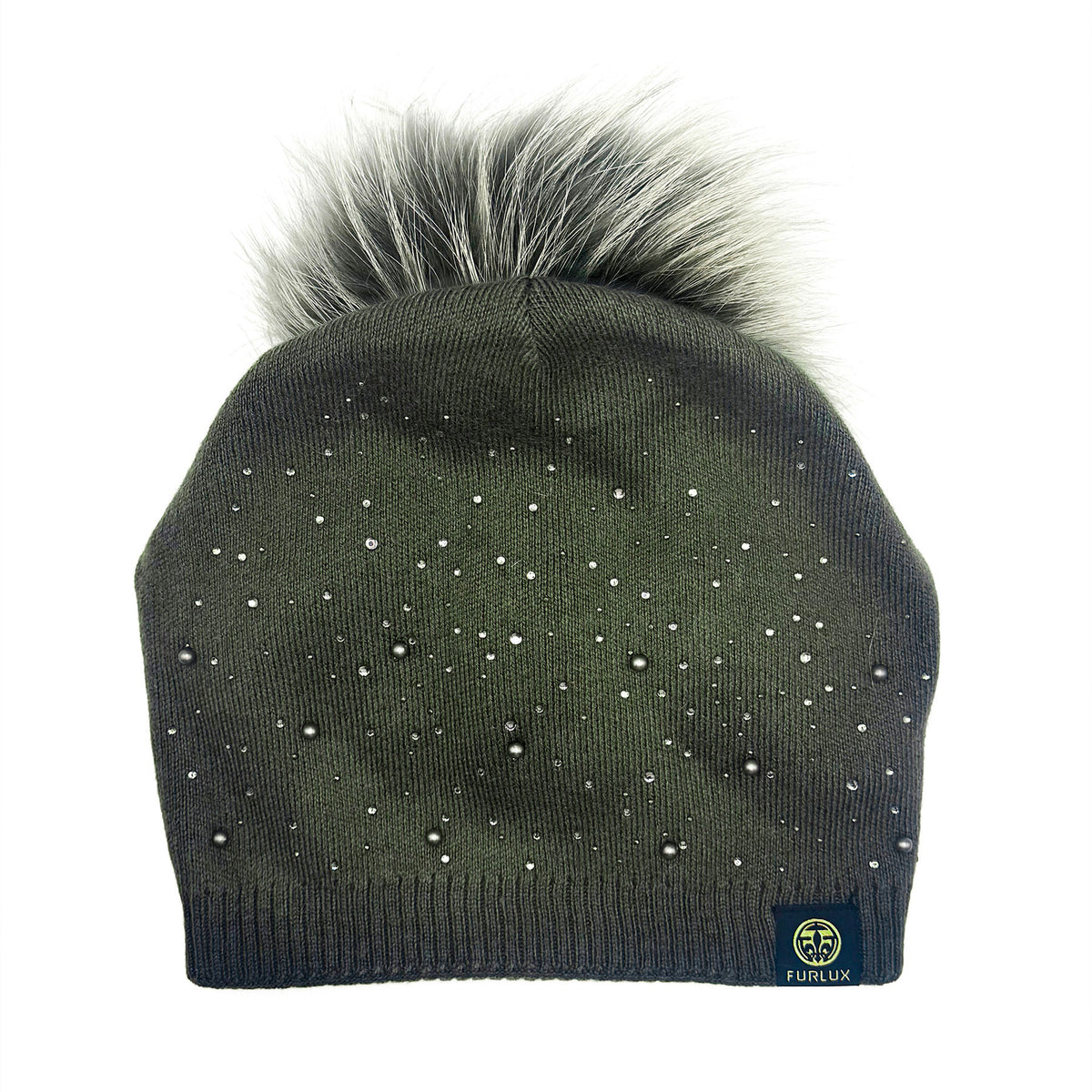 Tuque à perles et pierres décoratives Furlux B107, kaki