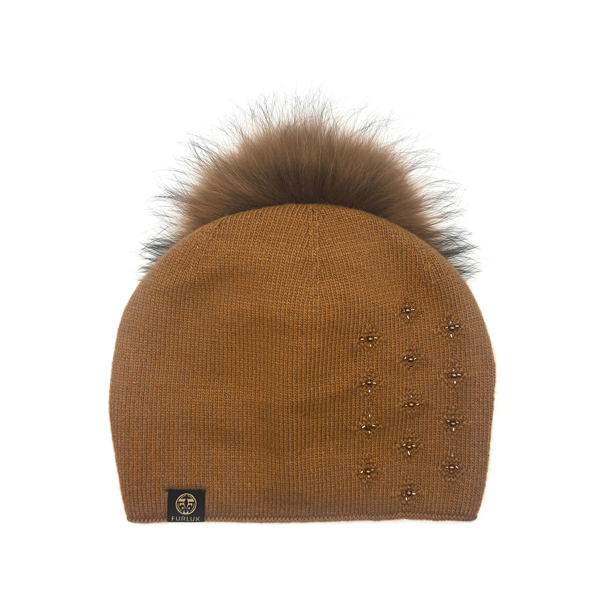 Tuque à perles latérales Furlux C85, cognac
