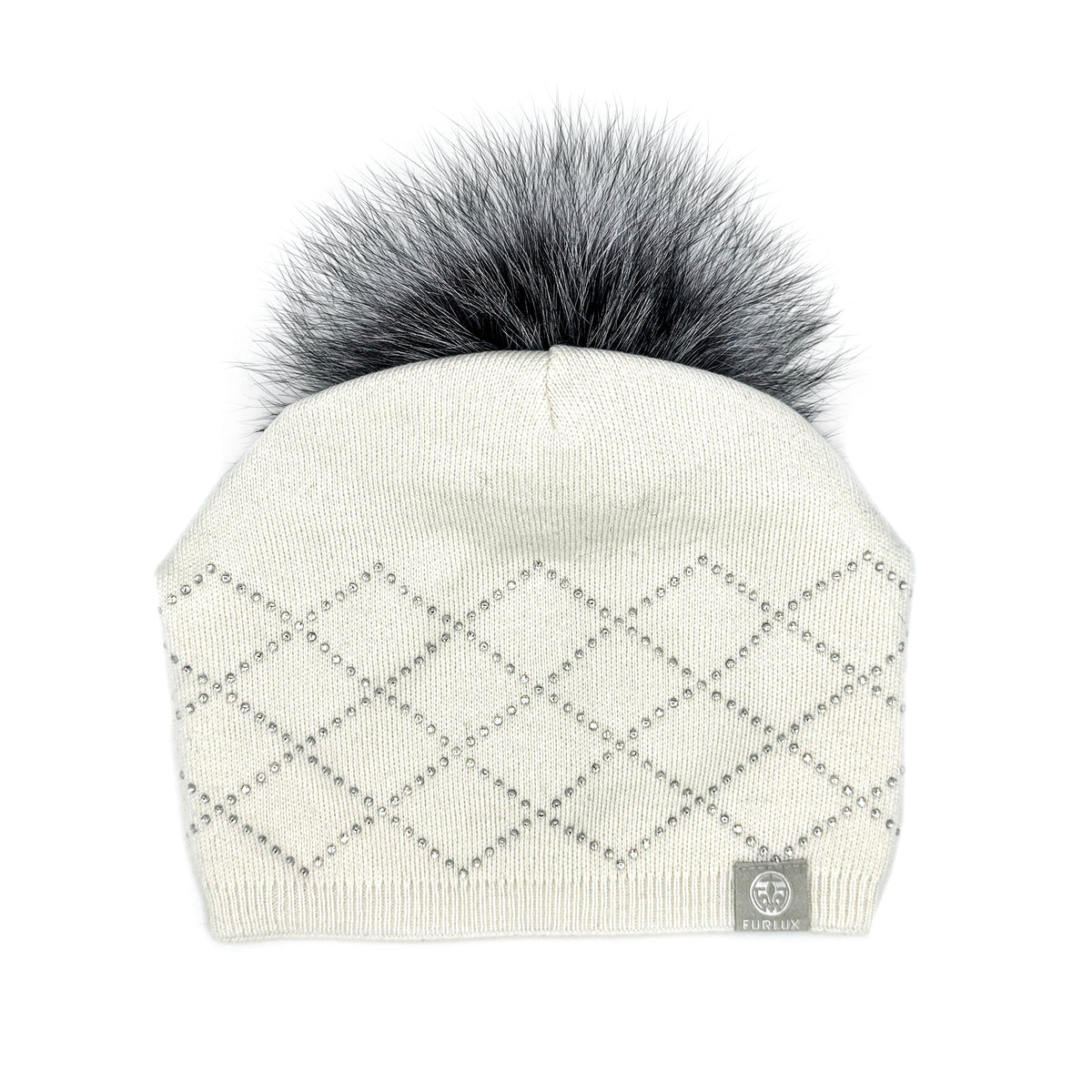Tuque blanche Furlux C8135 à motif de losanges avec pompon contrastant