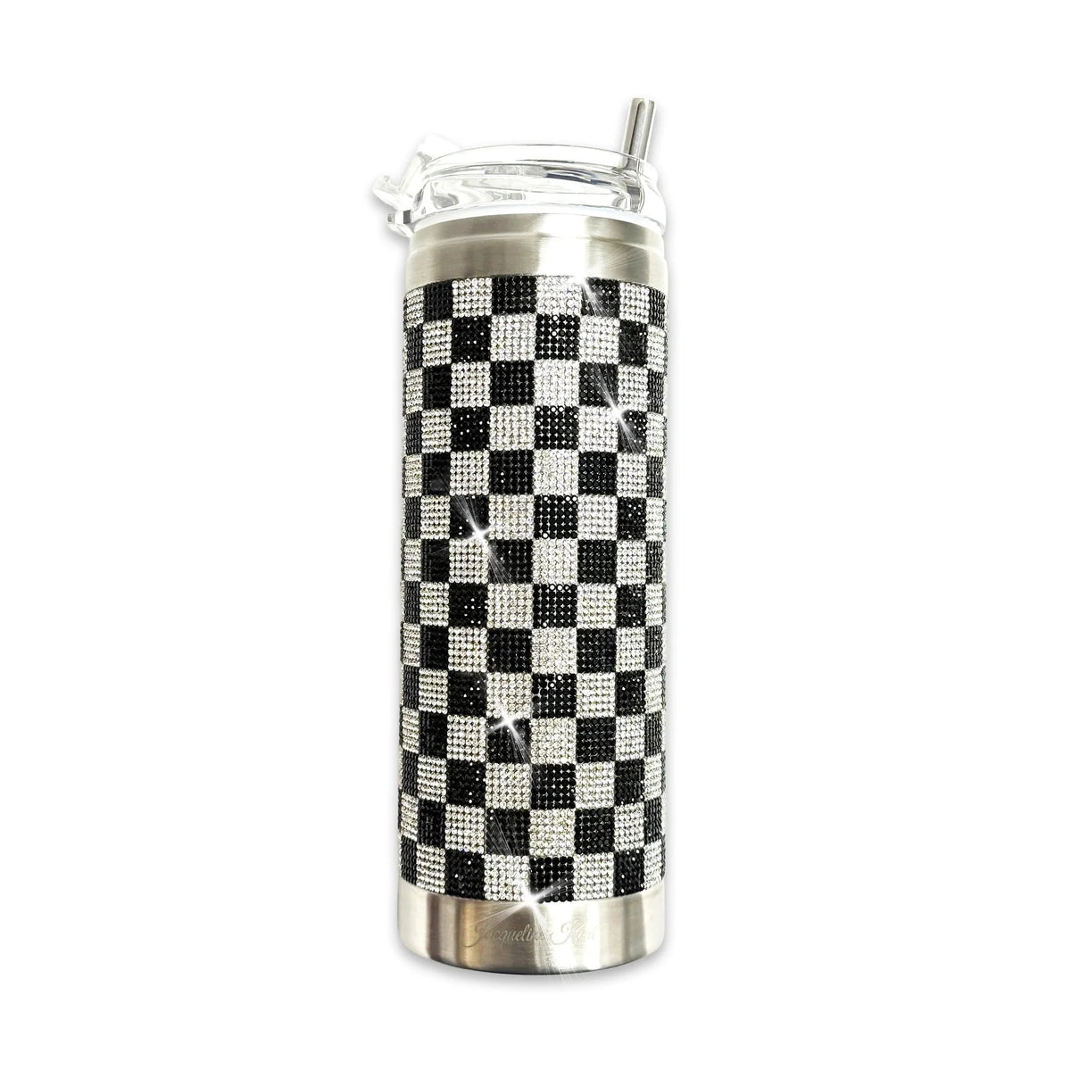 Gobelet isotherme Checkmate Jacqueline Kent, motif à damier et paille