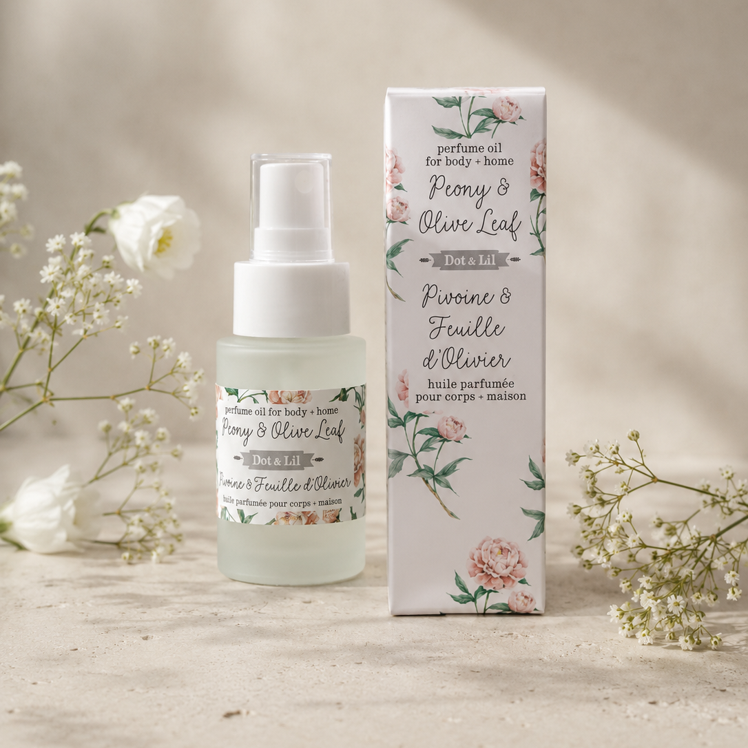 Huile de parfum – Pivoine & feuille d’olivier – 35 ml de Dot & Lil