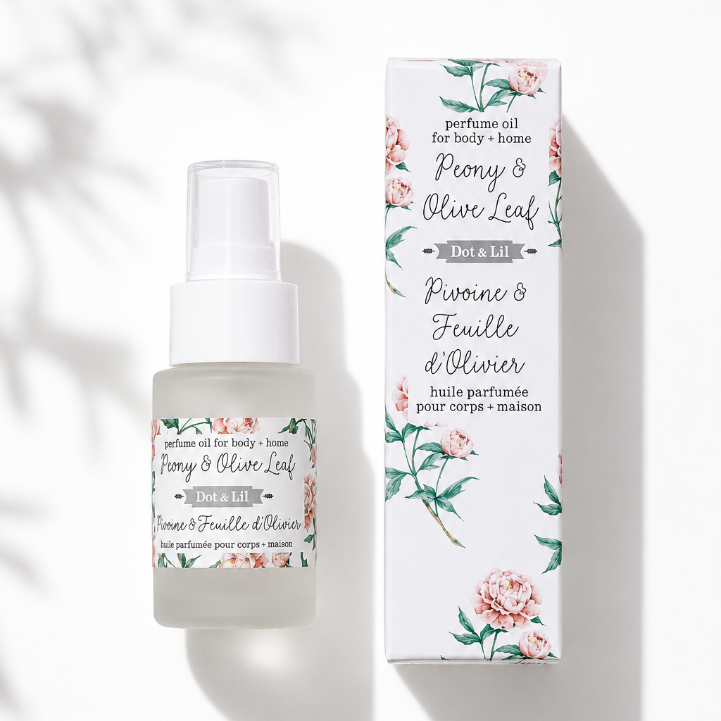 Huile de parfum – Pivoine & feuille d’olivier – 35 ml de Dot & Lil – présentation du produit