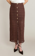 Jupe au crochet Dex, coloris chocolat, vêtement porté