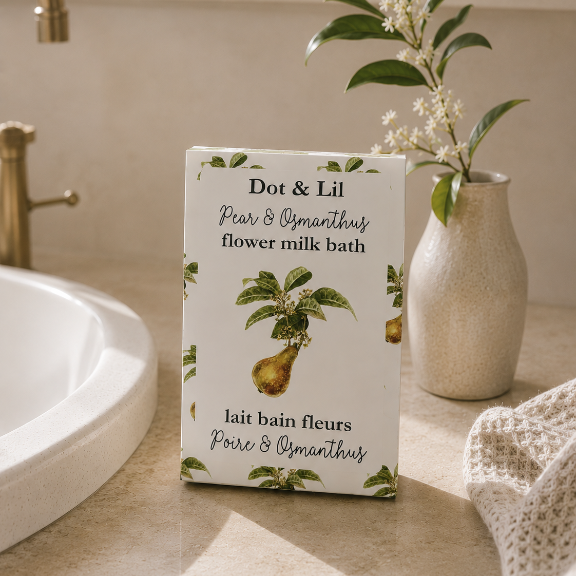 Lait de bain en sachet – Poire & osmanthus – 75 g de Dot & Lil