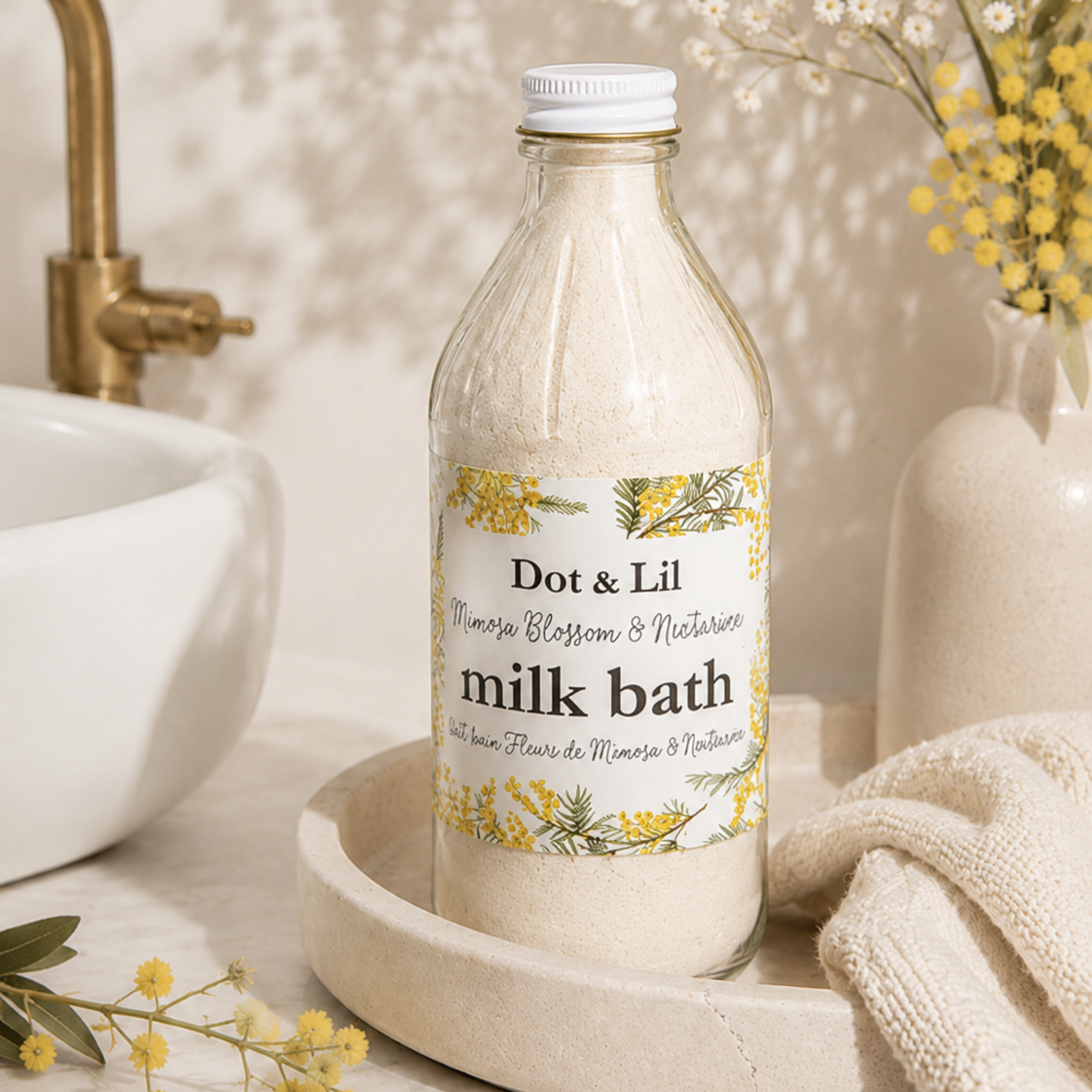 Lait de bain – Fleur de mimosa & nectarine – 330 g de Dot & Lil