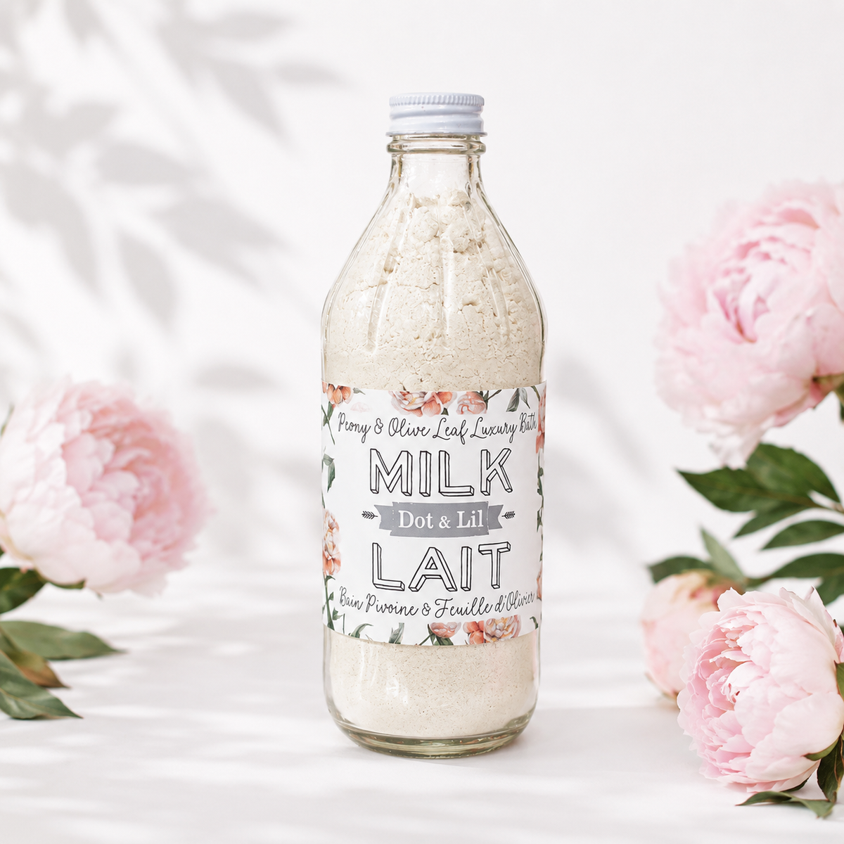Lait de bain – Pivoine & feuille d’olivier – 330 g de Dot & Lil – présentation du produit