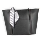 Sac fourre-tout Maison Taïga Signature Deluxe en cuir noir structuré avec foulard décoratif à motifs géométriques