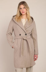Manteau à capuchon ceinturé Dex, coloris pierre, vêtement porté