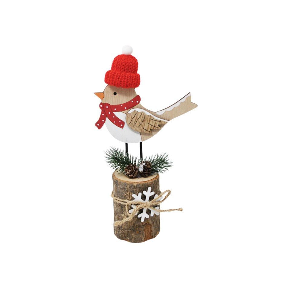 Oiseau à tuque sur bûche