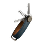 Organiseur de clés en cuir Crazy Horse Orbitkey — bleu avec clés déployées