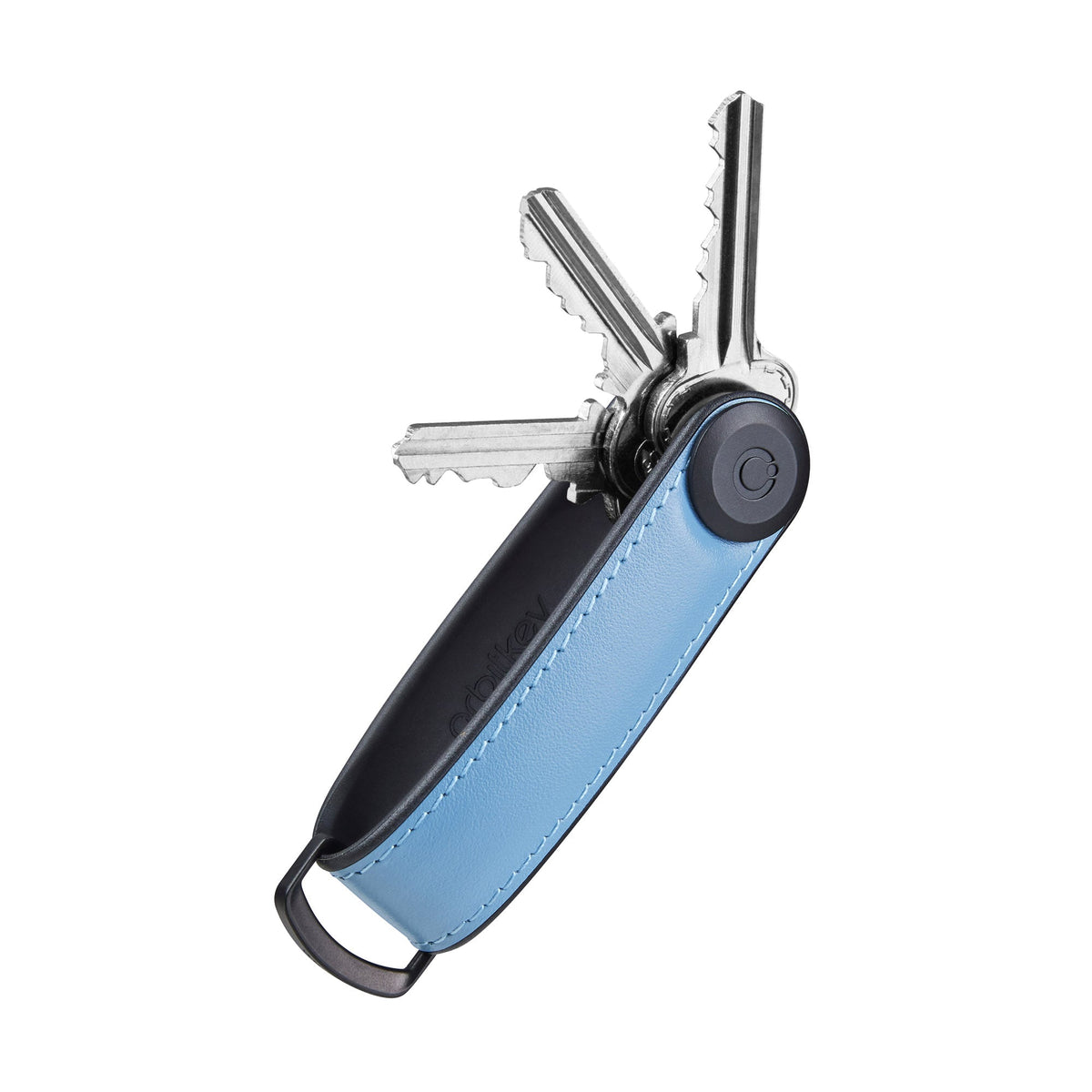 Organiseur de clés en cuir hybride Orbitkey — bleu lac — clés déployées