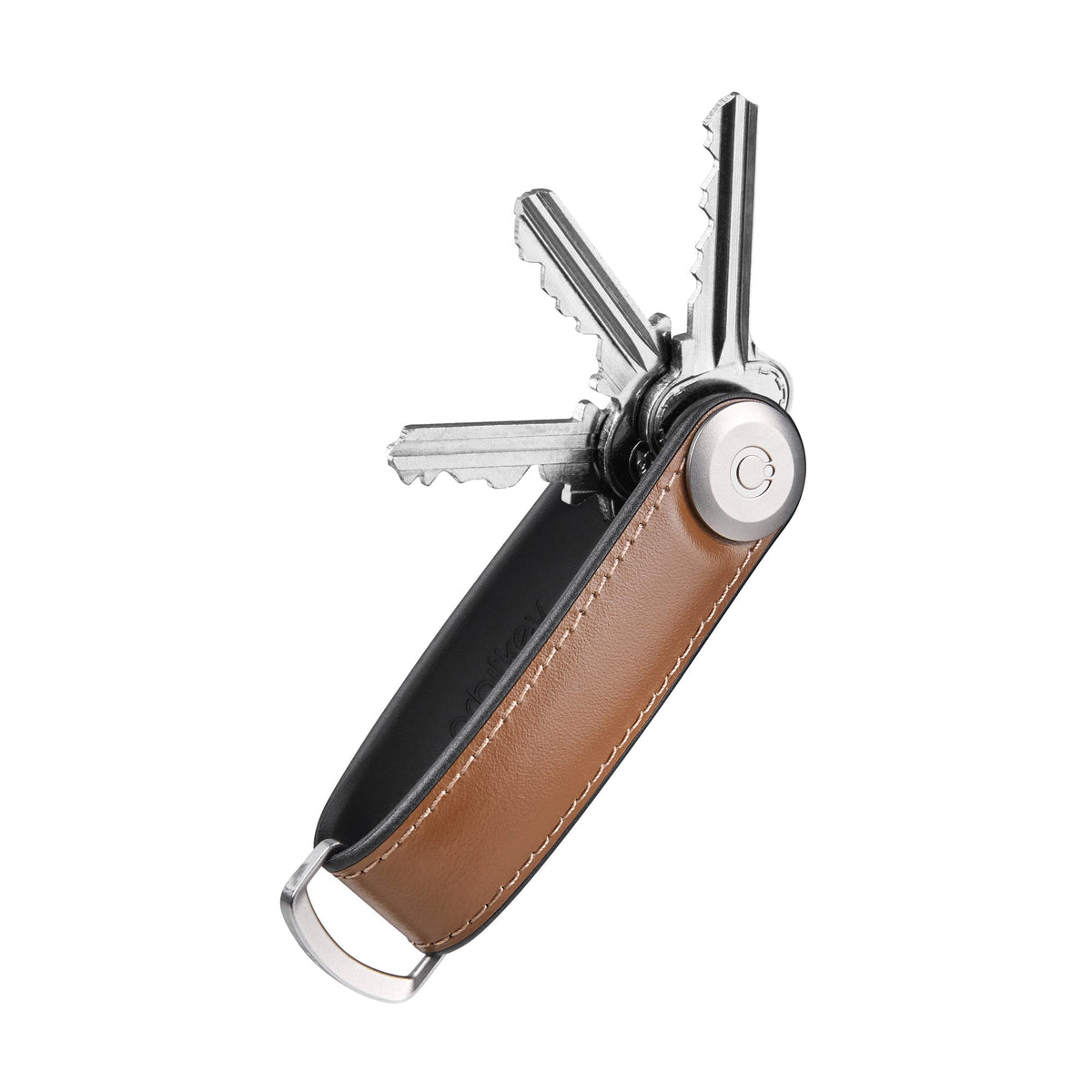 Organiseur de clés en cuir hybride Orbitkey — brun — clés déployées