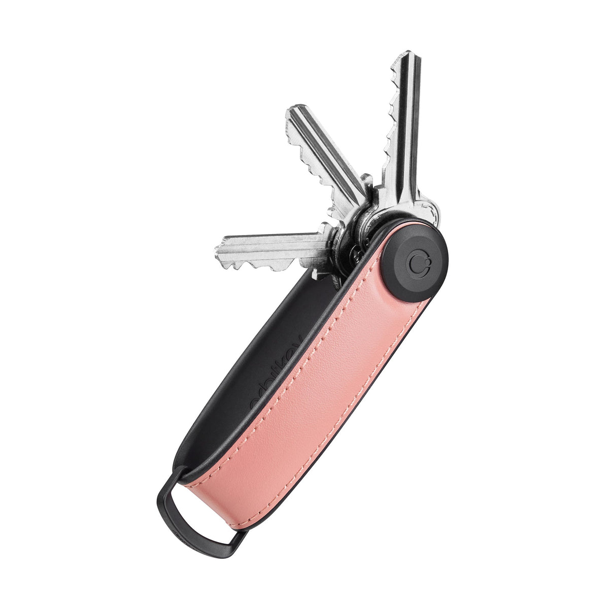 Organiseur de clés en cuir hybride Orbitkey — rose pastel — clés déployées