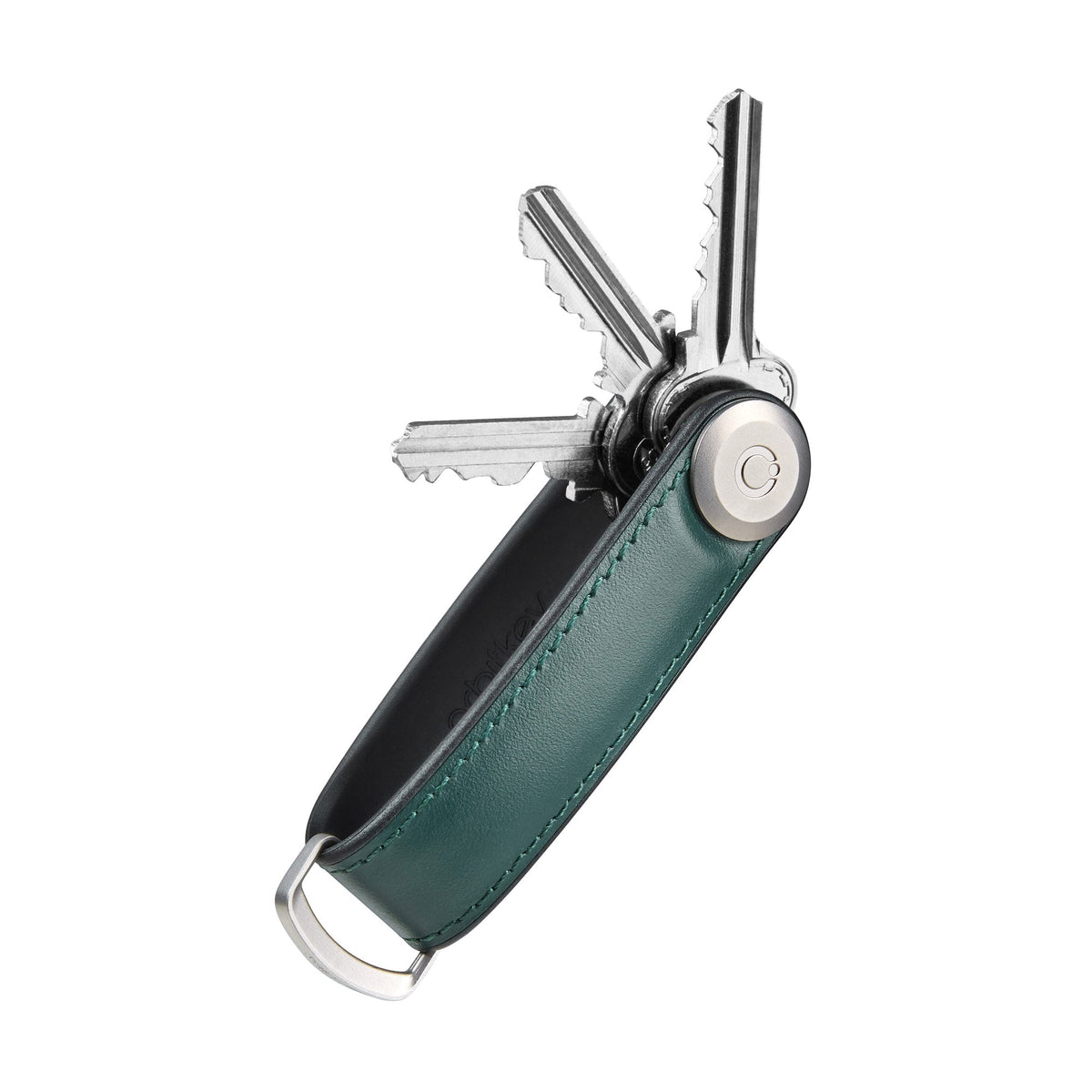 Organiseur de clés en cuir hybride Orbitkey — vert pin — clés déployées