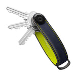 Organiseur de clés en cuir mat Orbitkey — bleu foncé et jaune — vue du produit