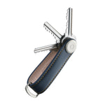 Organiseur de clés en cuir Orbitkey — bleu marine à surpiqûres beiges — clés déployées