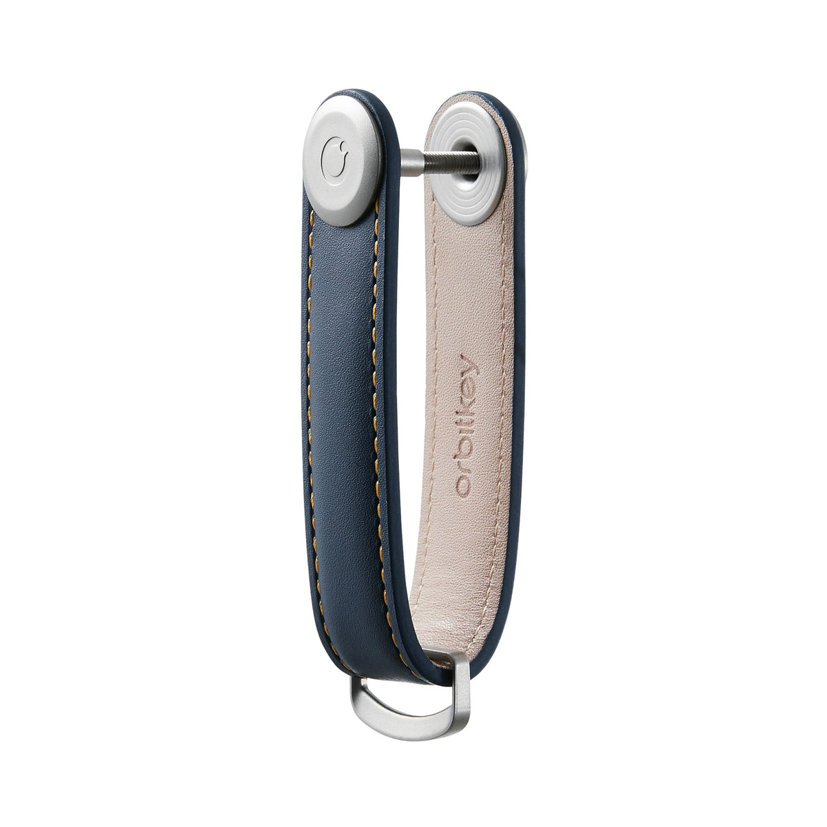 Organiseur de clés en cuir Orbitkey — bleu marine à surpiqûres beiges — vue du profil