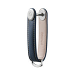 Organiseur de clés en cuir Orbitkey — bleu marine à surpiqûres beiges — vue du profil