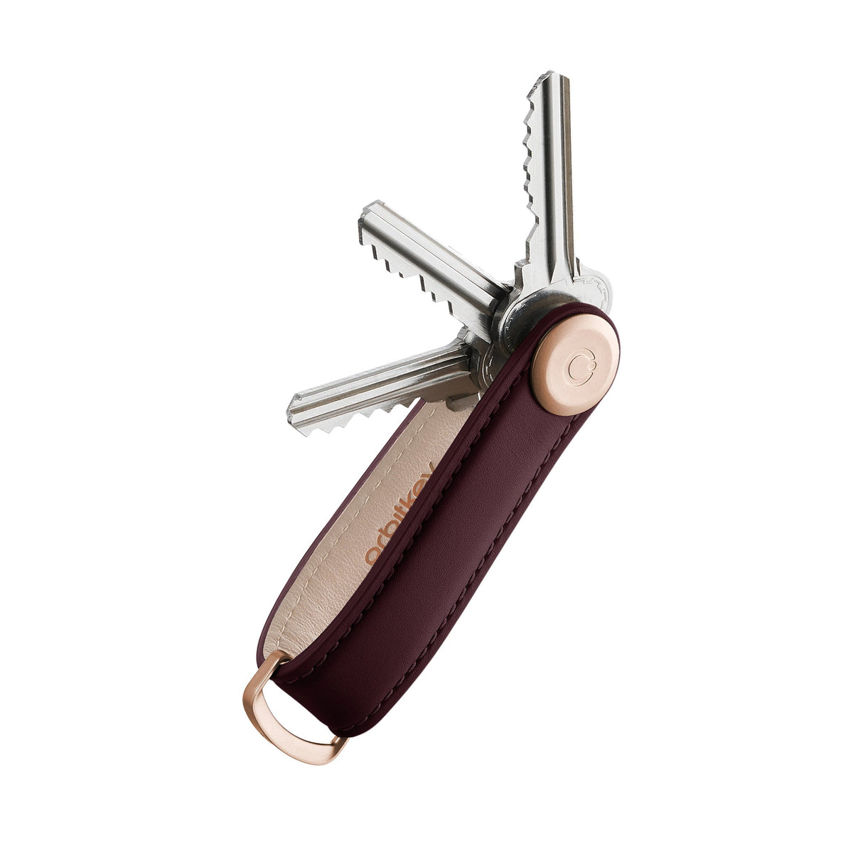 Organiseur de clés en cuir Orbitkey — bordeaux — clés déployées