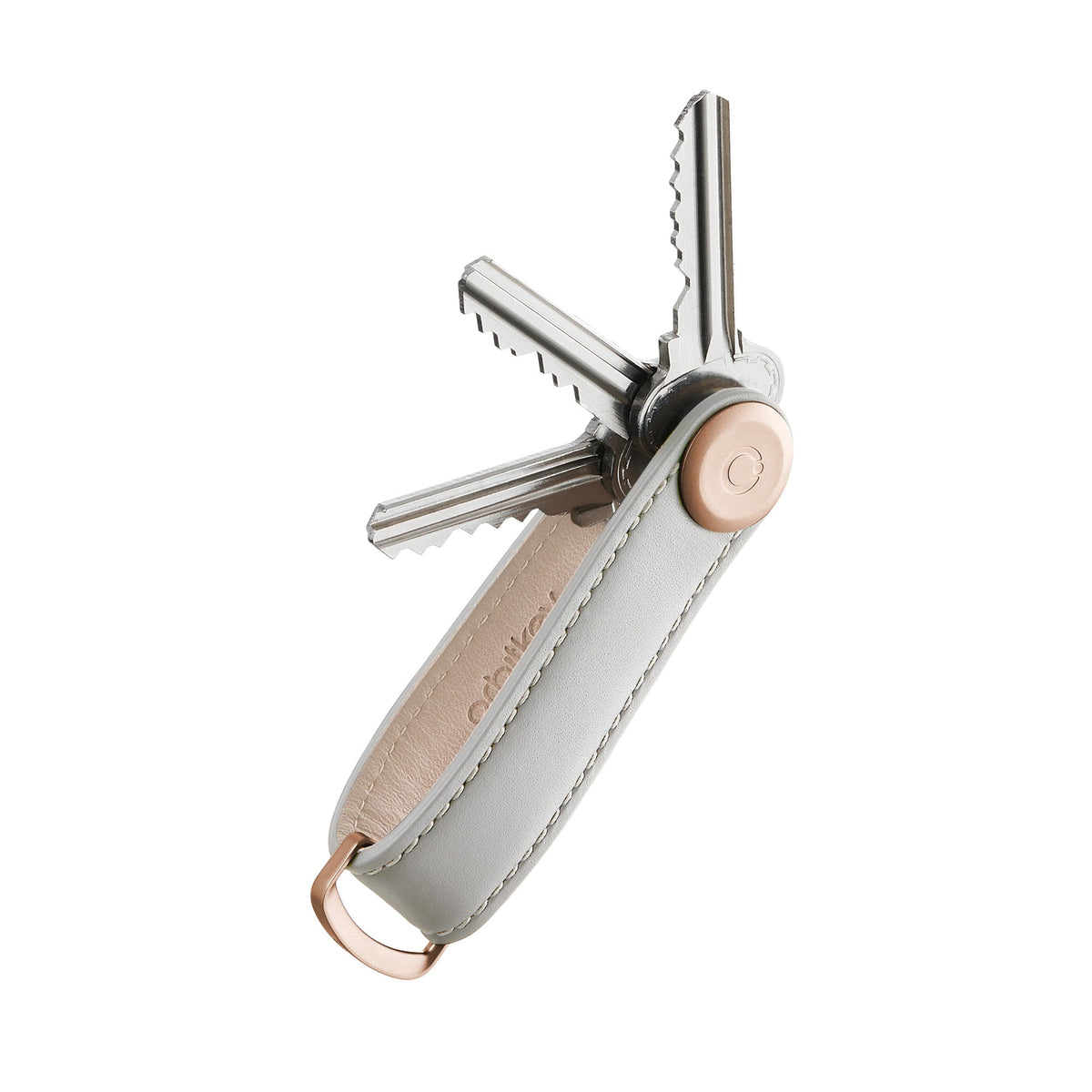 Organiseur de clés en cuir Orbitkey — gris clair — clés déployées
