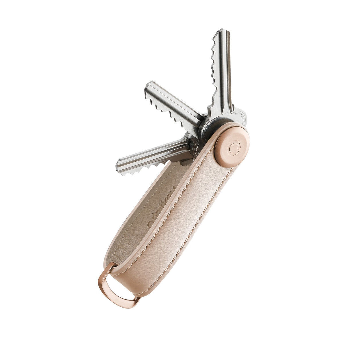 Organiseur de clés en cuir Orbitkey — rose poudré — clés déployées