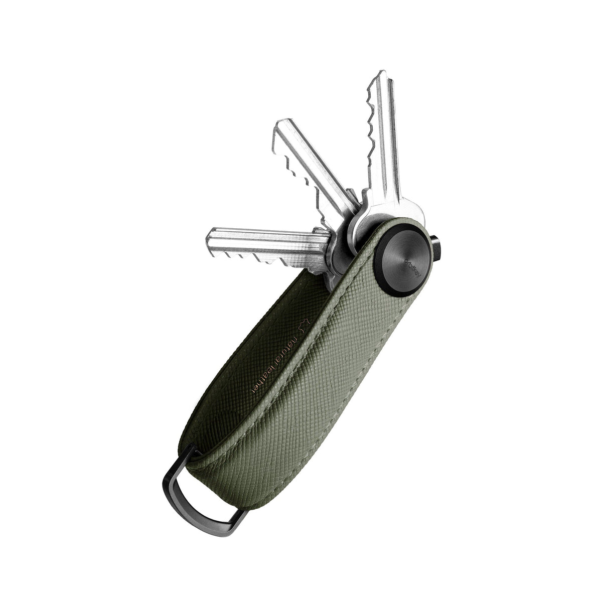 Organiseur de clés Pro en cuir Saffiano Orbitkey — vert olive — vue du produit