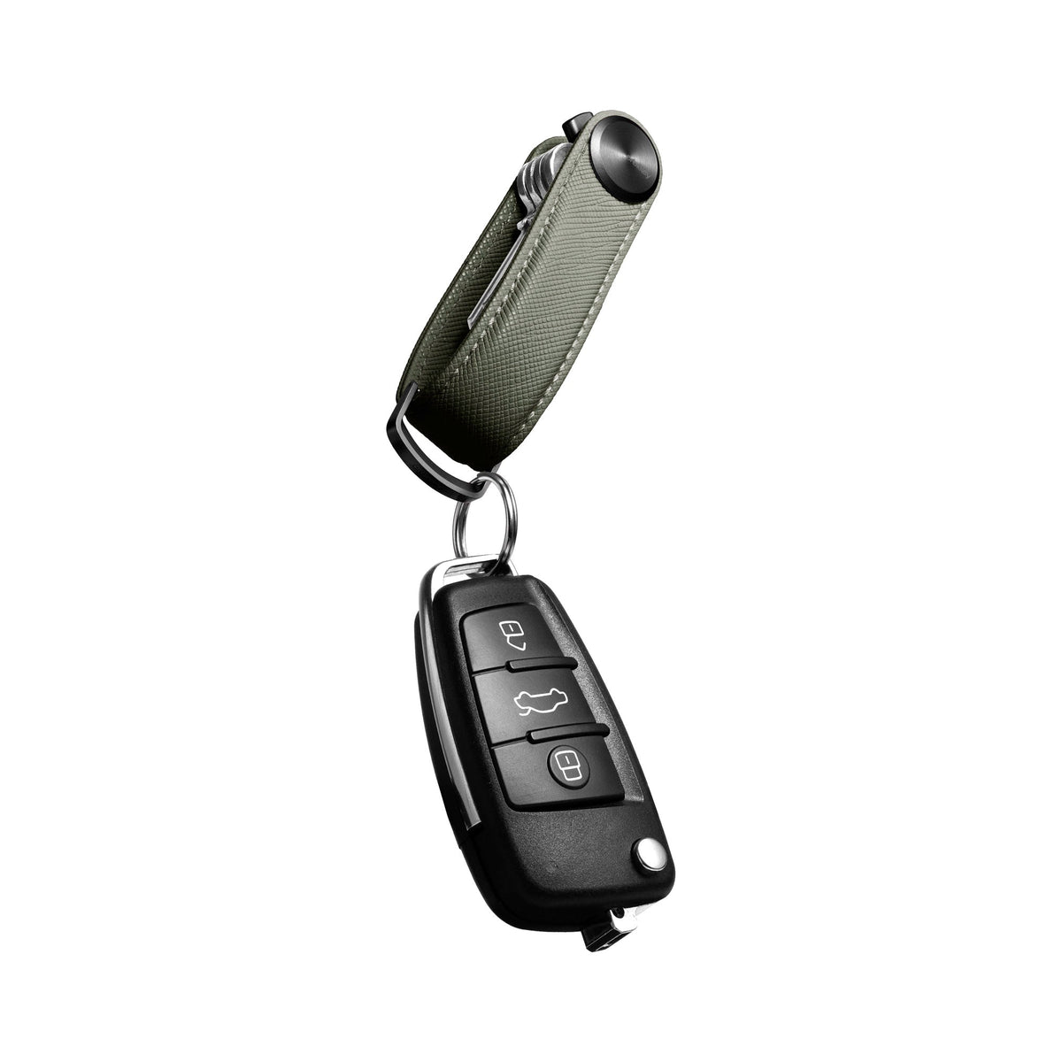 Organiseur de clés Pro en cuir Saffiano Orbitkey — vert olive — vue du produit
