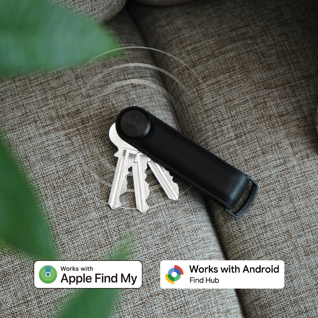 Organiseur de clés Tracker sans cuir Orbitkey — organiseur noir avec logos Apple Localiser et Google Find Hub