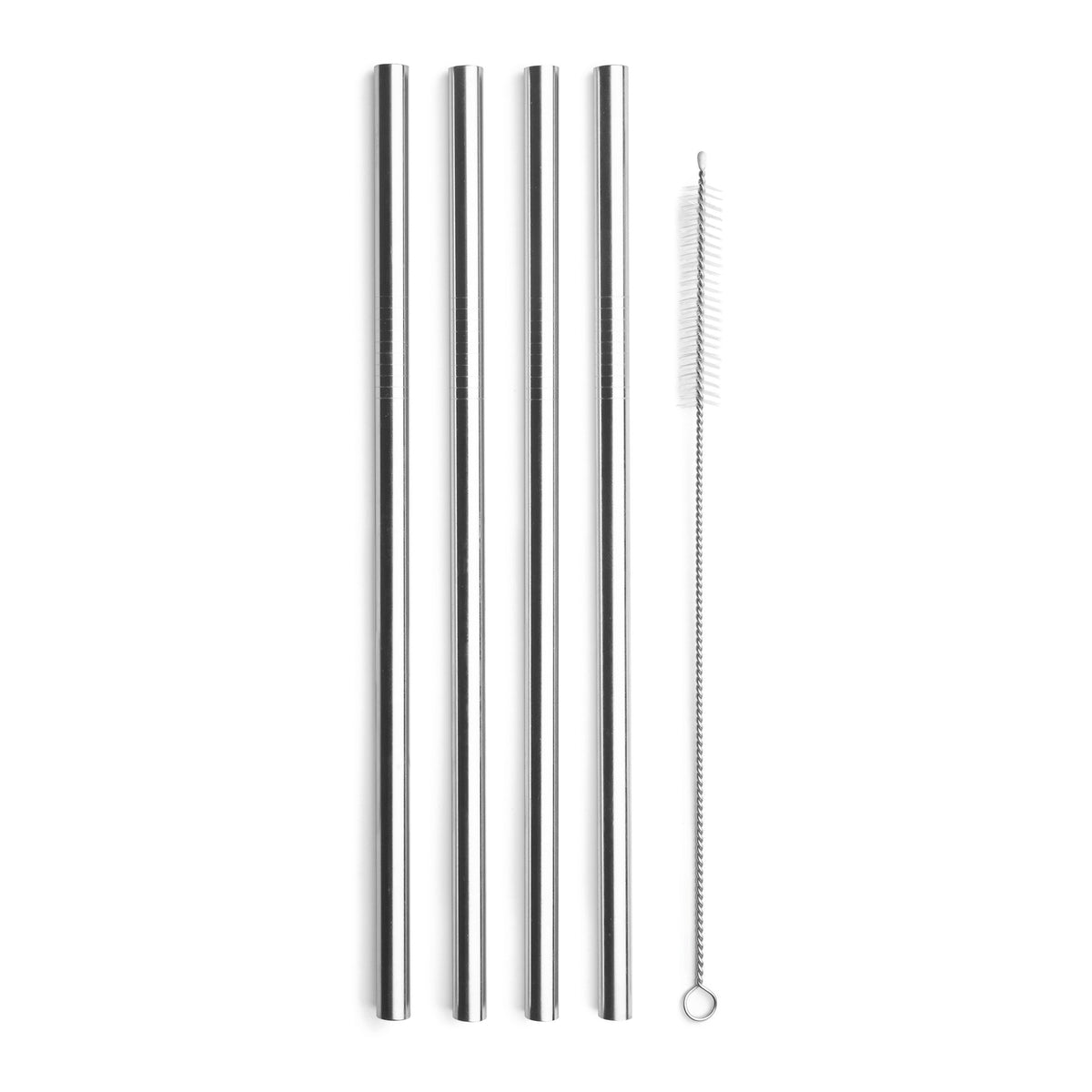 Quatre pailles droites Final Touch en inox de 21,5 cm avec leur brosse de nettoyage.