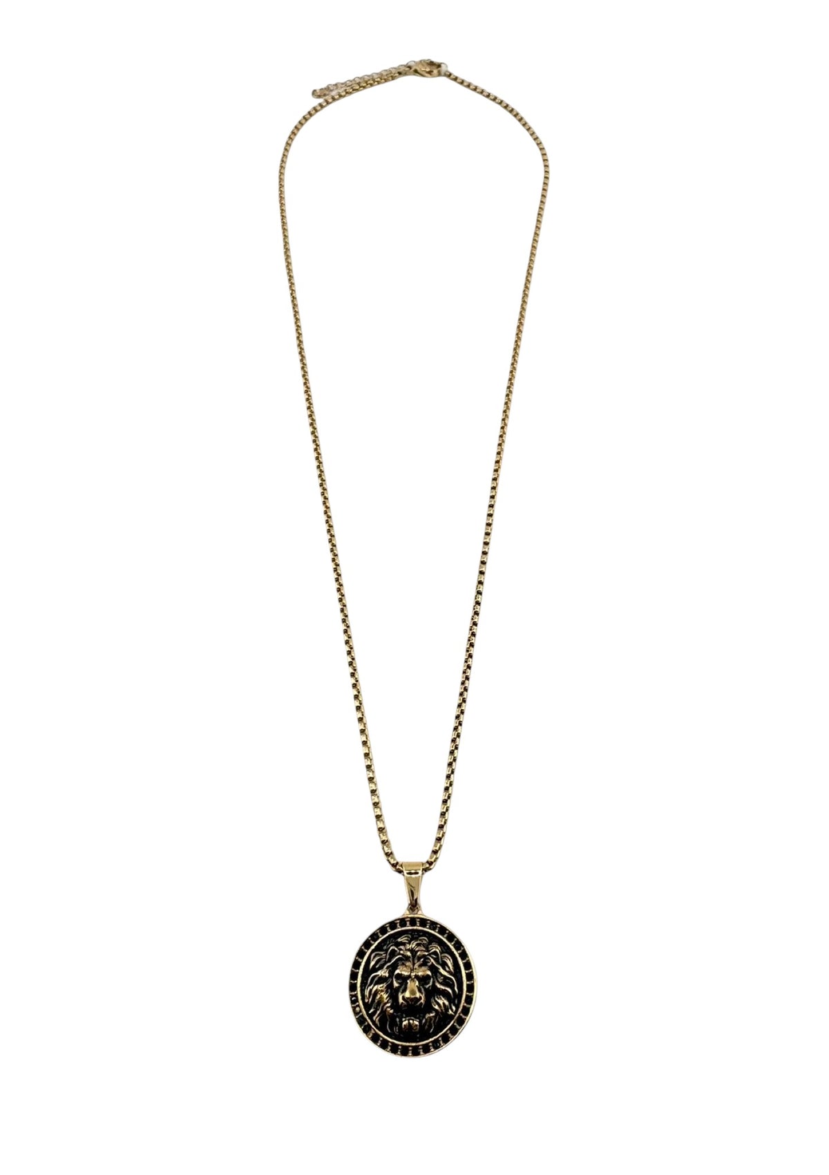 Pendentif tête de lion Majestic AJ&Co, finition dorée, avec chaîne.