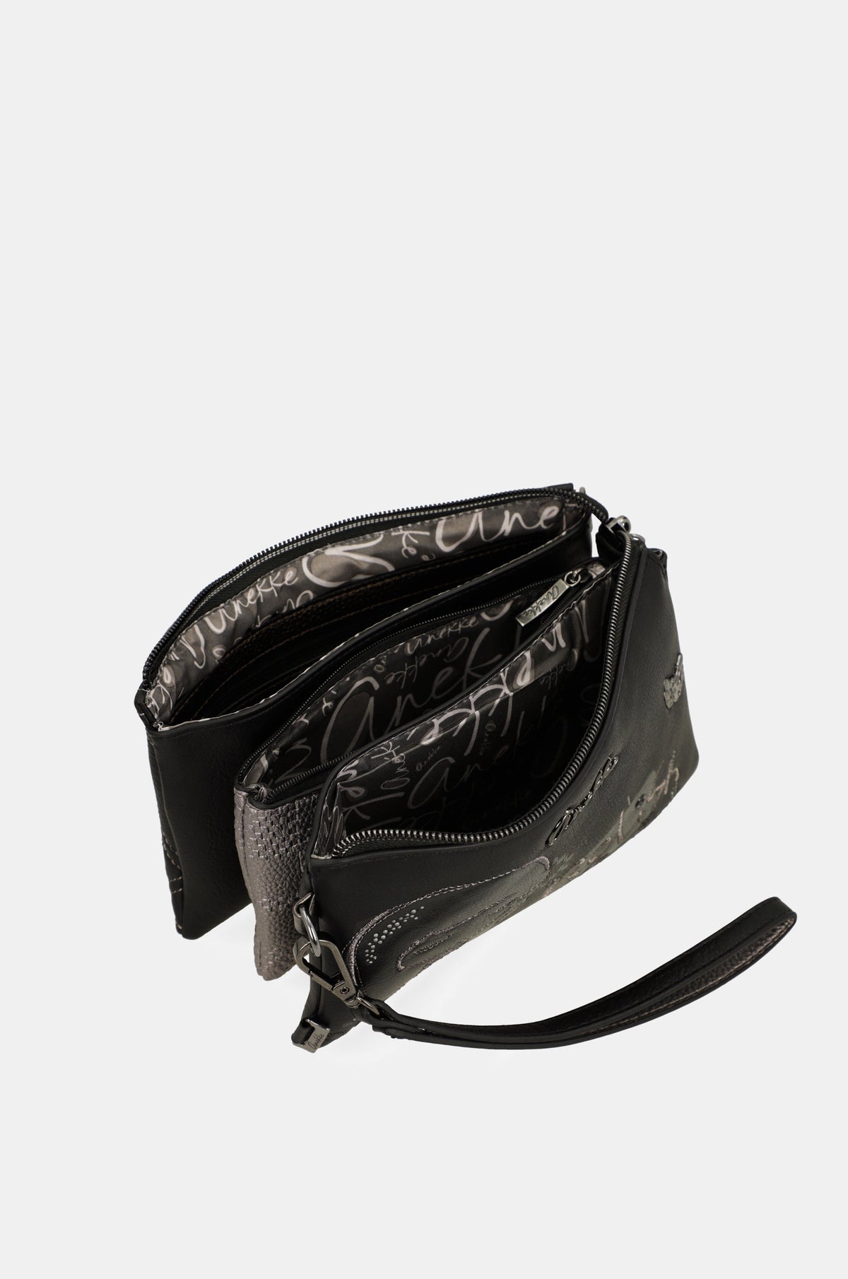 Petit sac à bandoulière Anekke Iron – 3 compartiments – intérieur vu depuis l’arrière