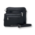 Sac à bandoulière Brigitte en cuir noir – pochette détachée